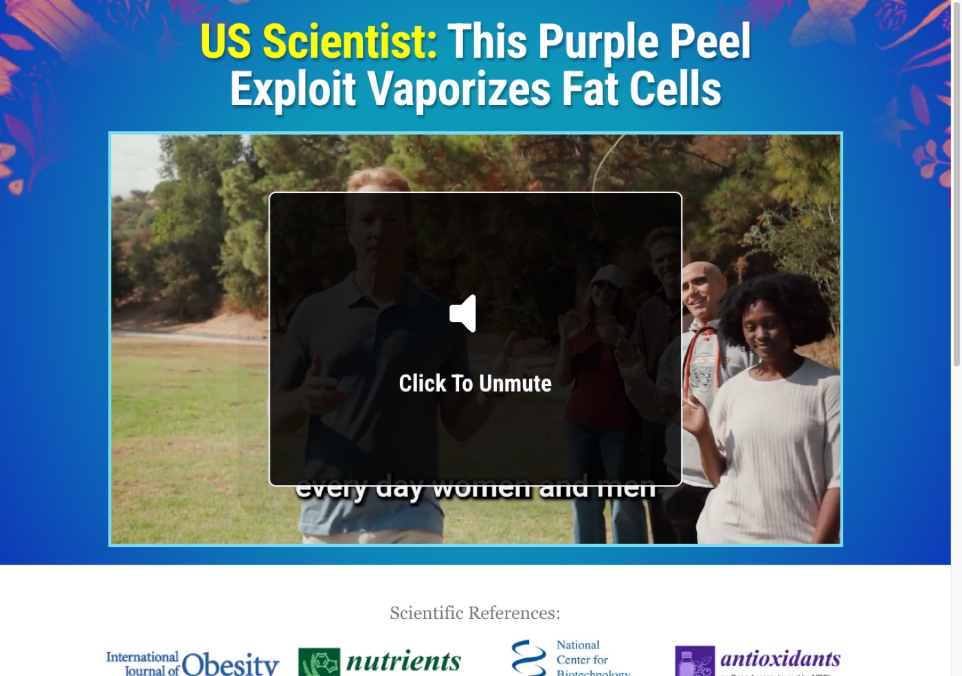 Mitolyn official sales page headline reading US Scientist: This Purple Peel Exploit Vaporizes Fat Cells, above its list of scientific references