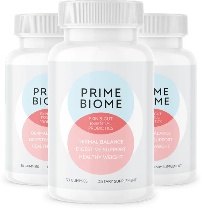 Three bottles of PrimeBiome, a 90-day supply